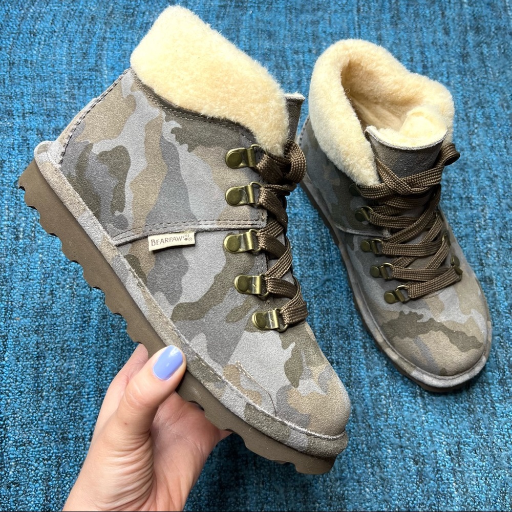 Bearpaw Marta Exotic Earth Camo Booties Fleece Lined